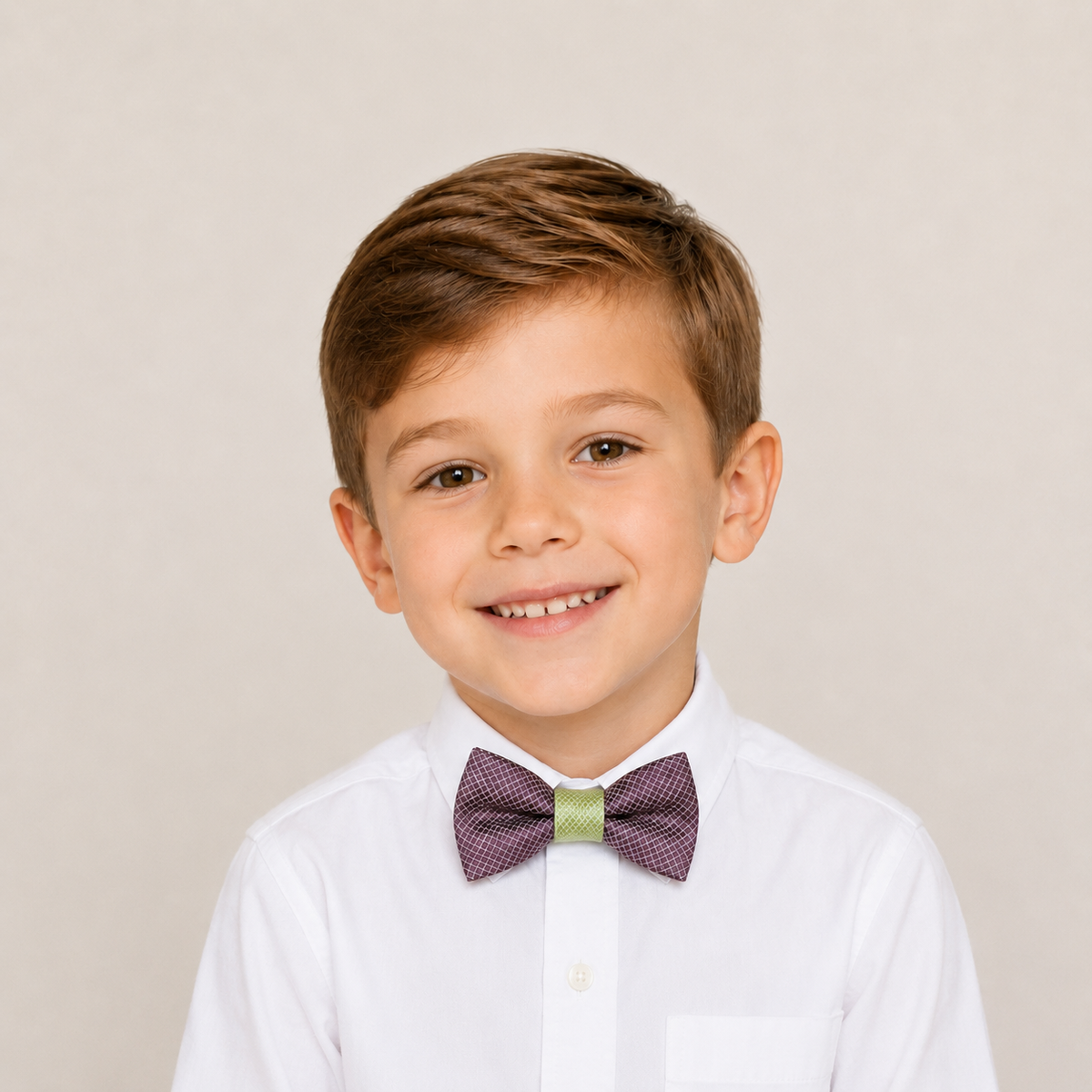 Dusty Purple & Green boys bow tie for kids — handmade, pre-tied and adjustable