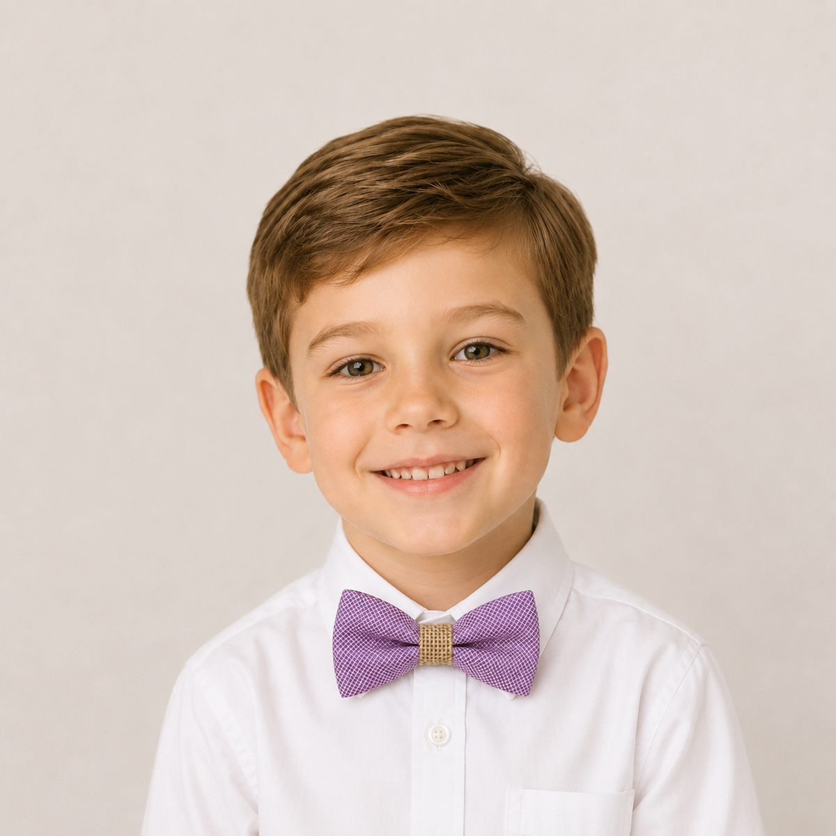 Dusty Lavender Burlap boys bow tie for kids — handmade, pre-tied and adjustable