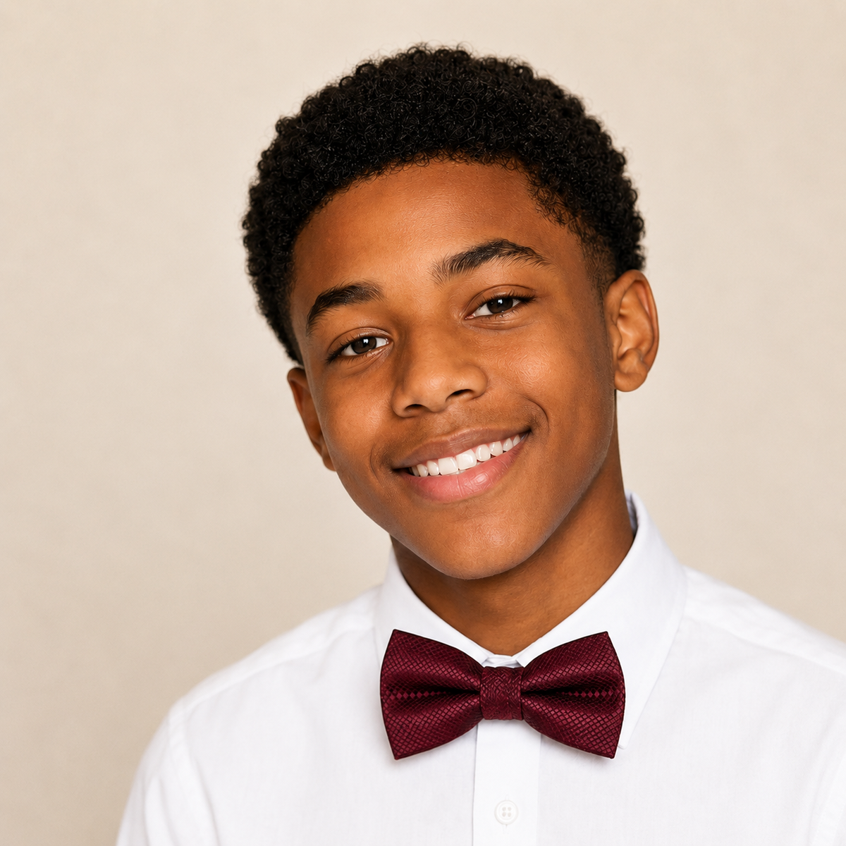 Burgundy boys bow tie for kids — handmade, pre-tied and adjustable