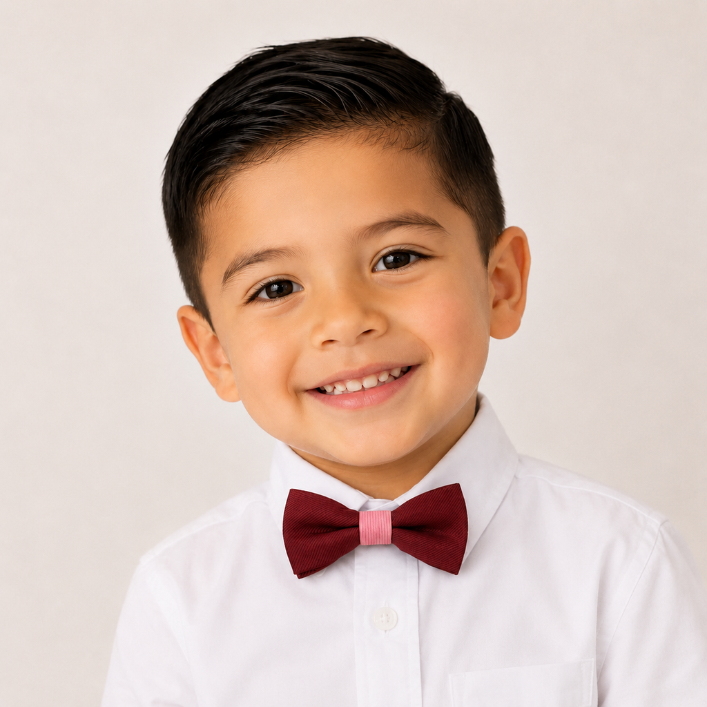 Burgundy Blush boys bow tie for kids — handmade, pre-tied and adjustable