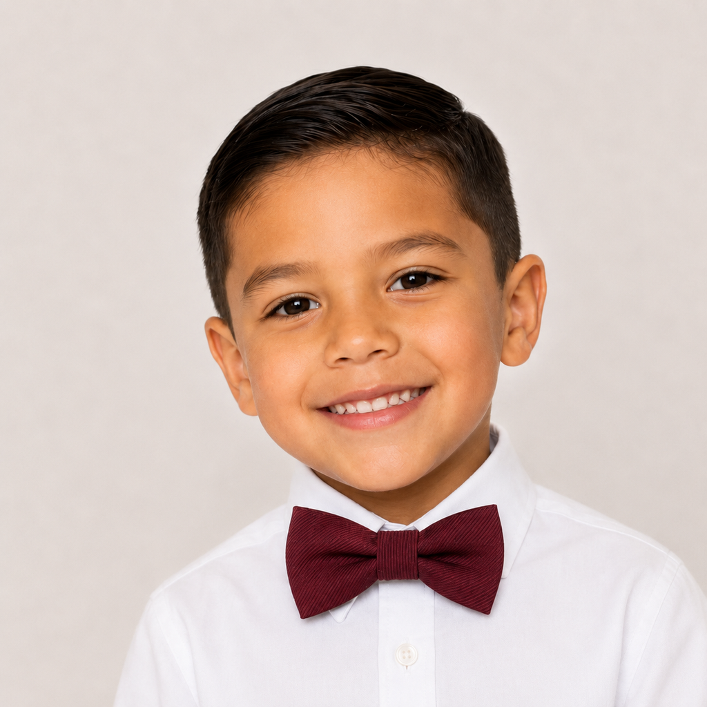 Burgundy Blush boys bow tie for kids — handmade, pre-tied and adjustable