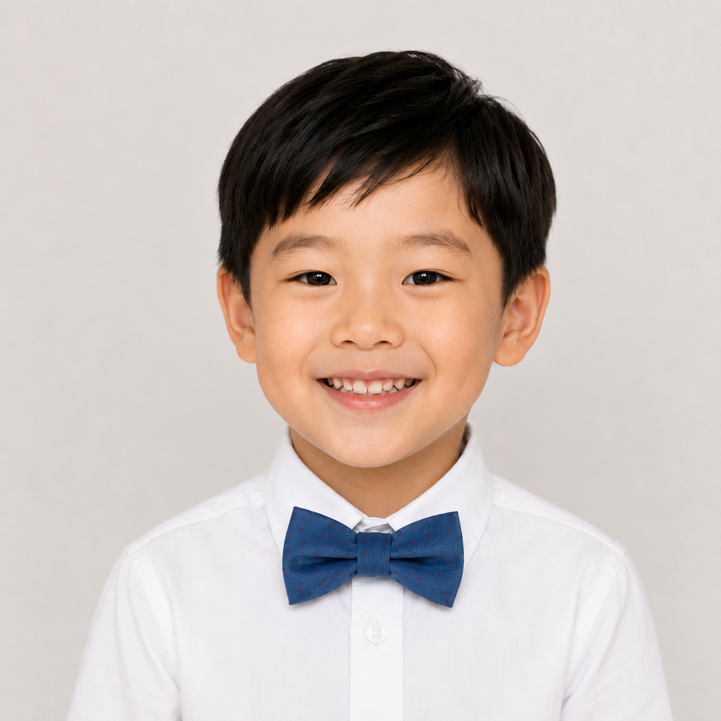 Blue Red Polka Dots boys bow tie for kids — handmade, pre-tied and adjustable
