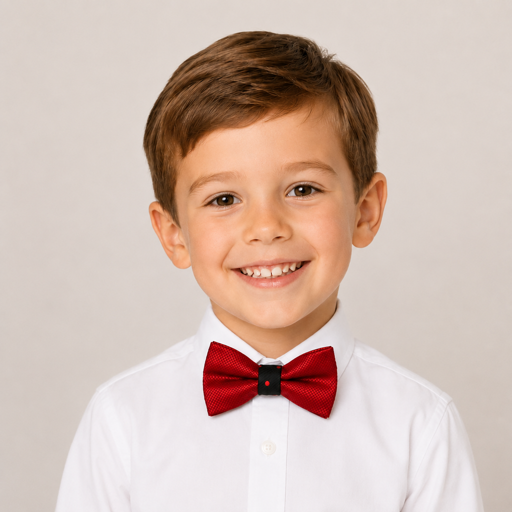 Black & Red boys bow tie for kids — handmade, pre-tied and adjustable