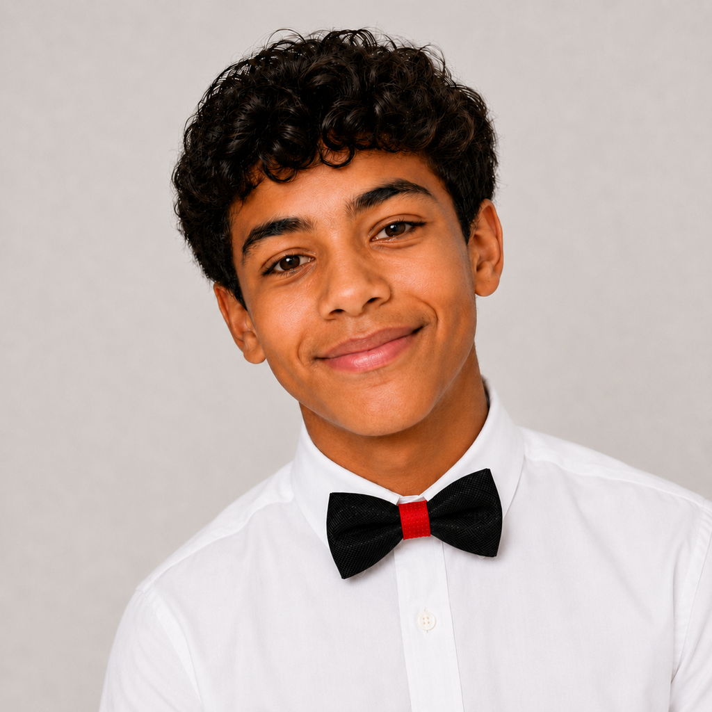 Black Red boys bow tie for kids — handmade, pre-tied and adjustable