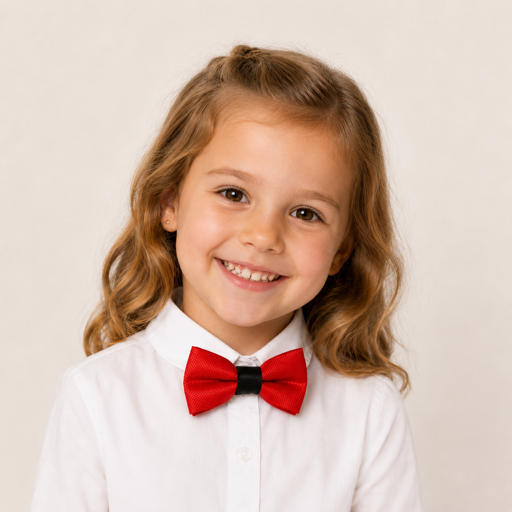 Black Red boys bow tie for kids — handmade, pre-tied and adjustable