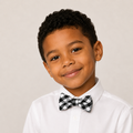 Black White Plaid boys bow tie for kids — handmade, pre-tied and adjustable