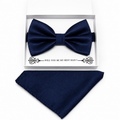 Navy bow tie and pocket square set — handmade, pre-tied and adjustable