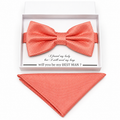 Coral bow tie and pocket square set — handmade, pre-tied and adjustable
