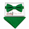 Green Polka Dots bow tie and pocket square set — handmade, pre-tied and adjustable