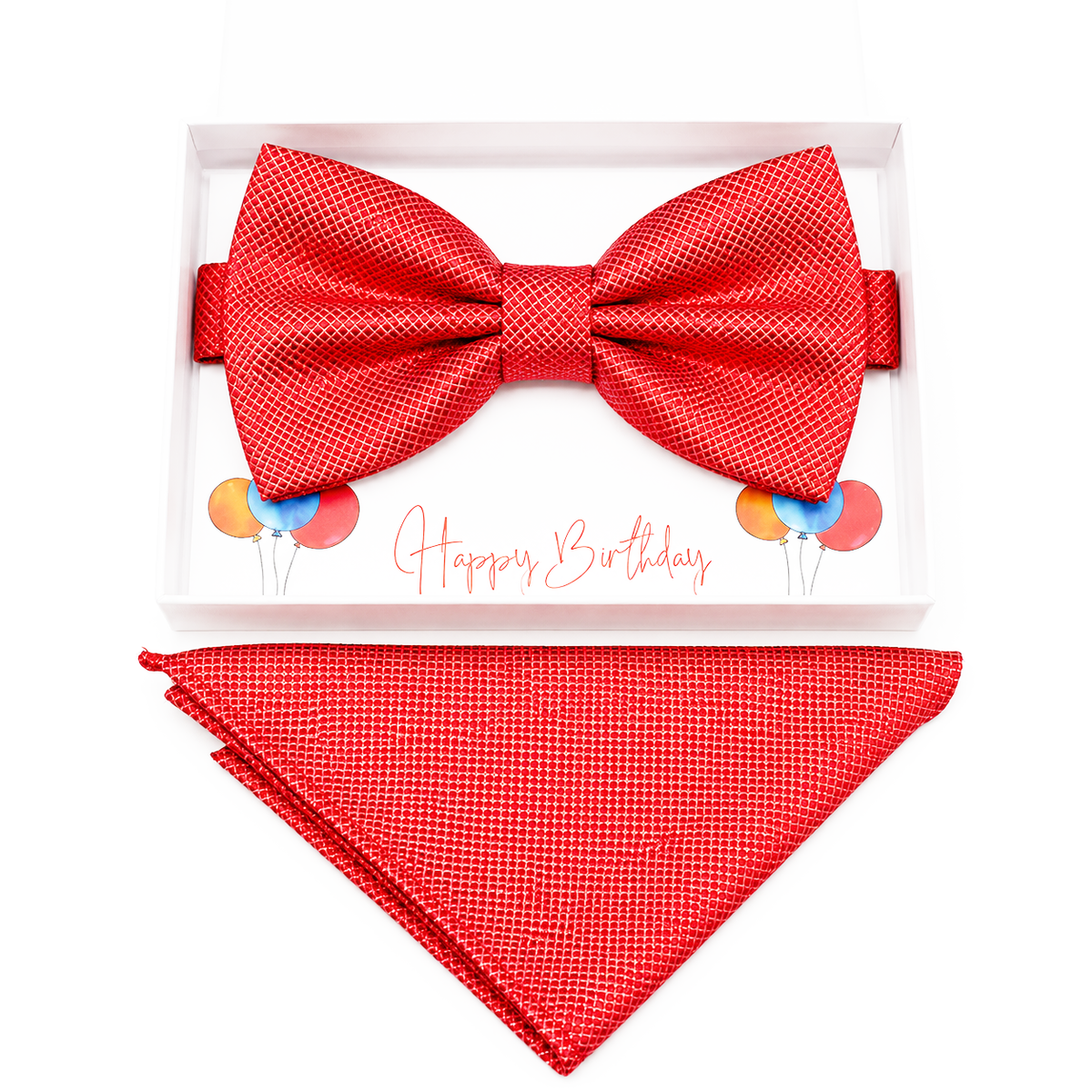 Coral bow tie and pocket square set — handmade, pre-tied and adjustable