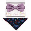 Dusty Lavender Paisley bow tie and pocket square set — handmade, pre-tied and adjustable