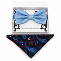 Dusty Blue Paisley bow tie and pocket square set — handmade, pre-tied and adjustable