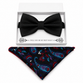 Black Paisley bow tie and pocket square set — handmade, pre-tied and adjustable