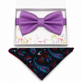 Lavender Paisley bow tie and pocket square set — handmade, pre-tied and adjustable