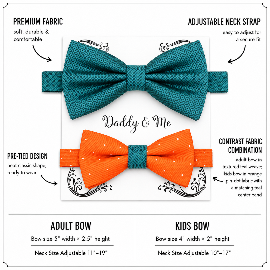 Teal blue and orange Bow tie set for daddy and son, Daddy me gift set, Father son matching, daddy me bow, Handmade bow, teal blue and orange