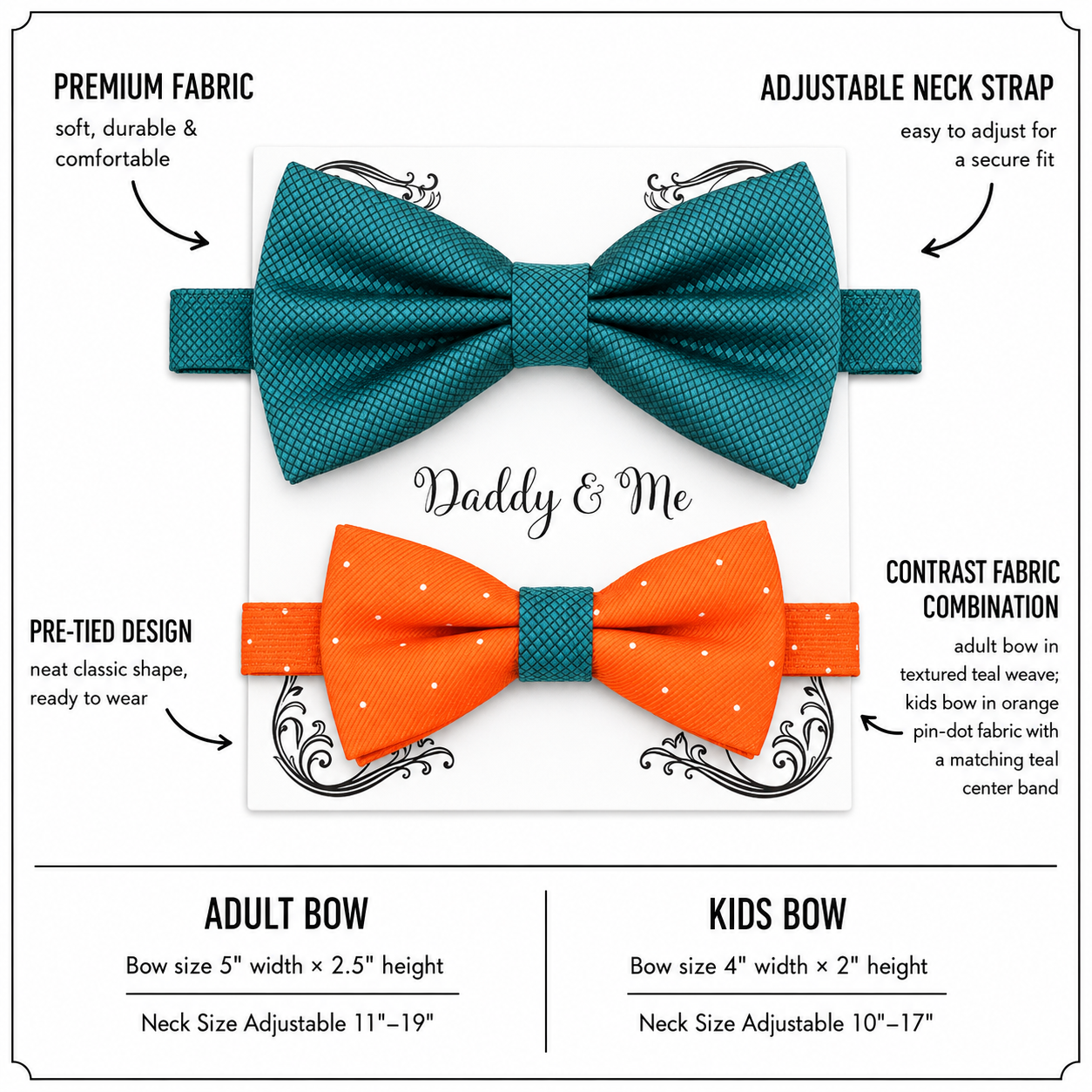 Teal blue and orange Bow tie set for daddy and son, Daddy me gift set, Father son matching, daddy me bow, Handmade bow, teal blue and orange