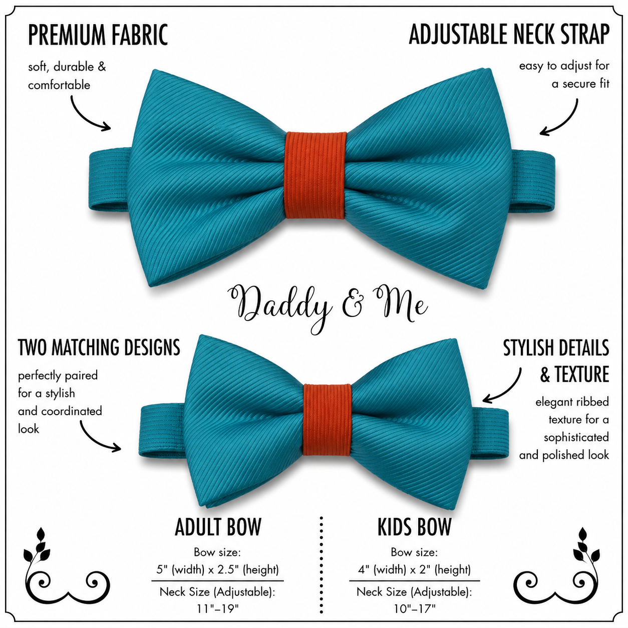 Turquoise and Cinnamon Bow tie set daddy son, Daddy Grandpa and Me Father son matching, Kids adult bow tie, Adjustable Pre tied bow High quality