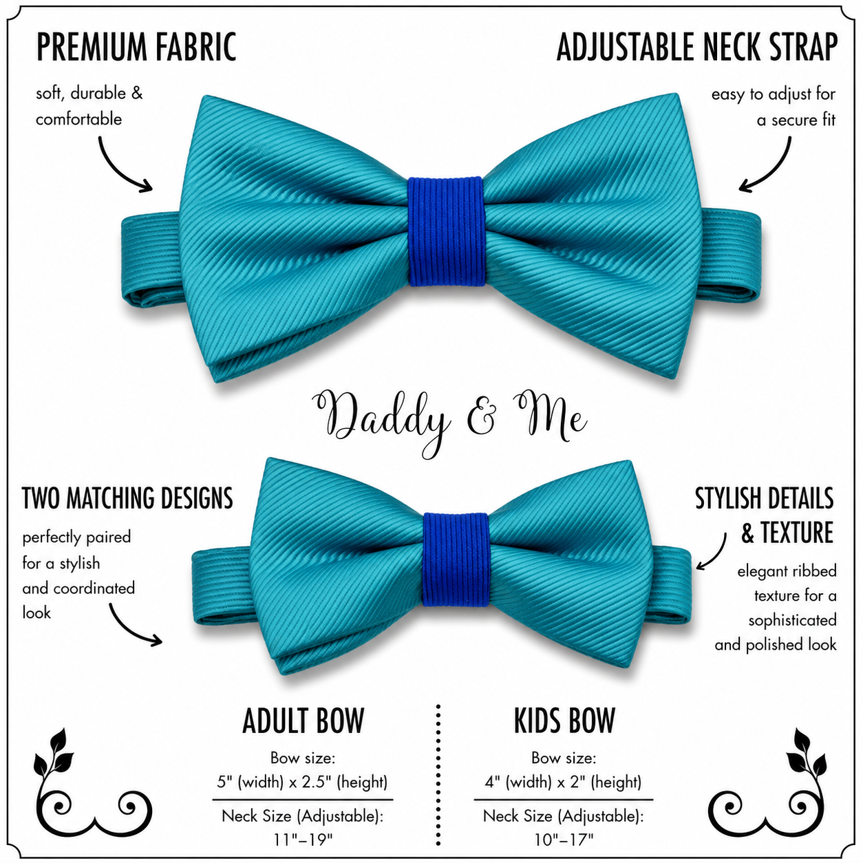Turquoise blue Bow tie set daddy son, Daddy Grandpa and Me Father son matching, Kids adult bow tie, Adjustable Pre tied bow High quality