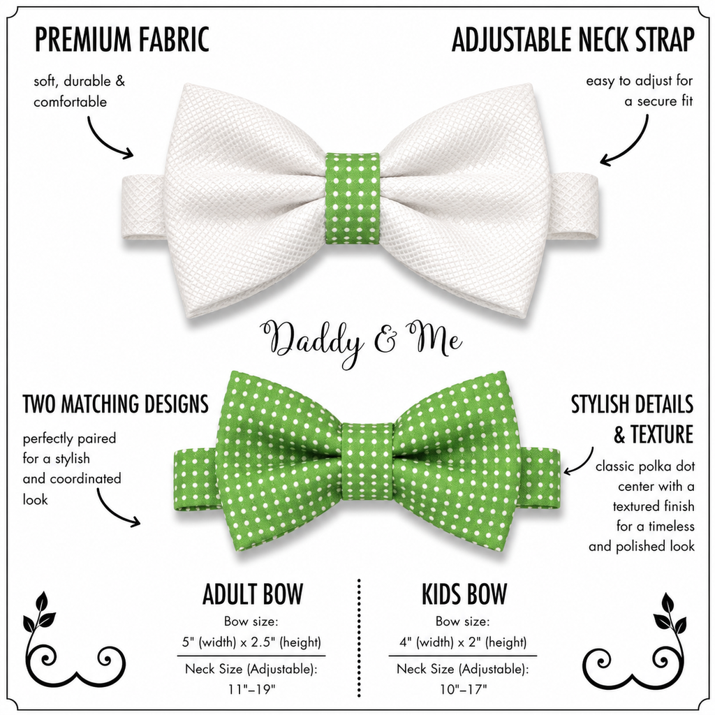 White and green bow tie set for daddy and son, Daddy and me gift set, Father son matching, green kids bow tie, daddy me bow, handmade