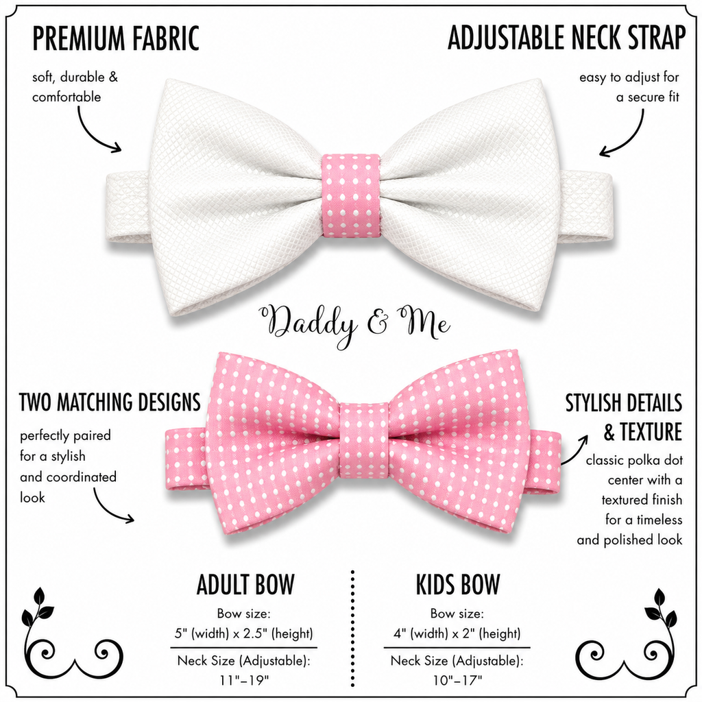White and pink bow tie set for daddy and son, Daddy and me gift set, Father son matching, Pink kids bow tie, daddy me bow, handmade bow tie