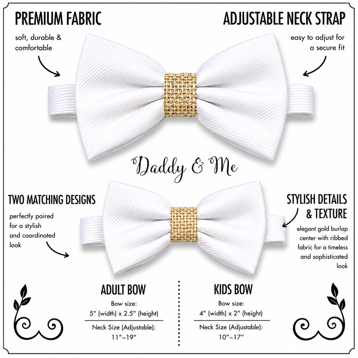 White burlap Bow tie set for daddy and son Daddy me gift set Father son match Handmade White burlap kids bow Adjustable pre tied bow