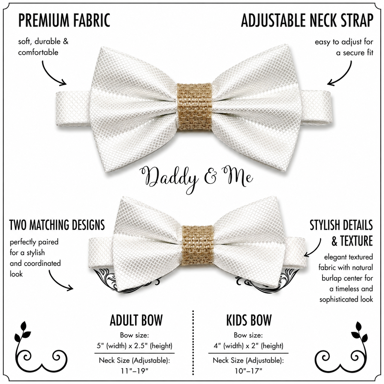 White burlap Bow tie set for daddy and son, Daddy me gift set, Grandpa and me, Father son match, White kids Toddler bow tie, Burlap bow tie