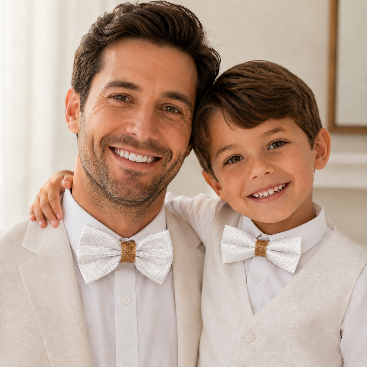 White burlap Bow tie set for daddy and son, Daddy me gift set, Grandpa and me, Father son match, White kids Toddler bow tie, Burlap bow tie