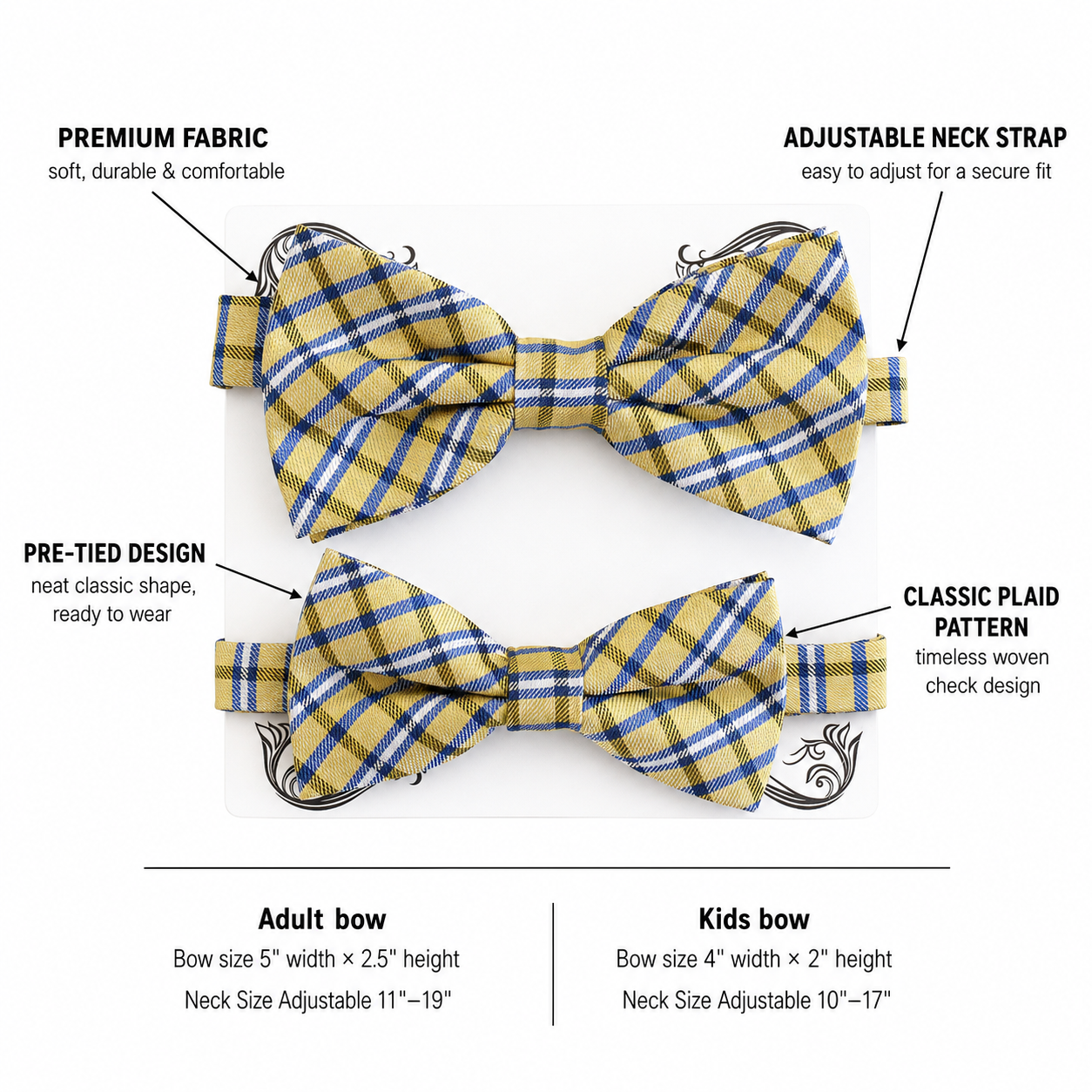 Yellow Navy plaid Bow tie set for daddy son Daddy me gift set Father son match daddy me, Handmade kids bow Adjustable pre tied, High quality