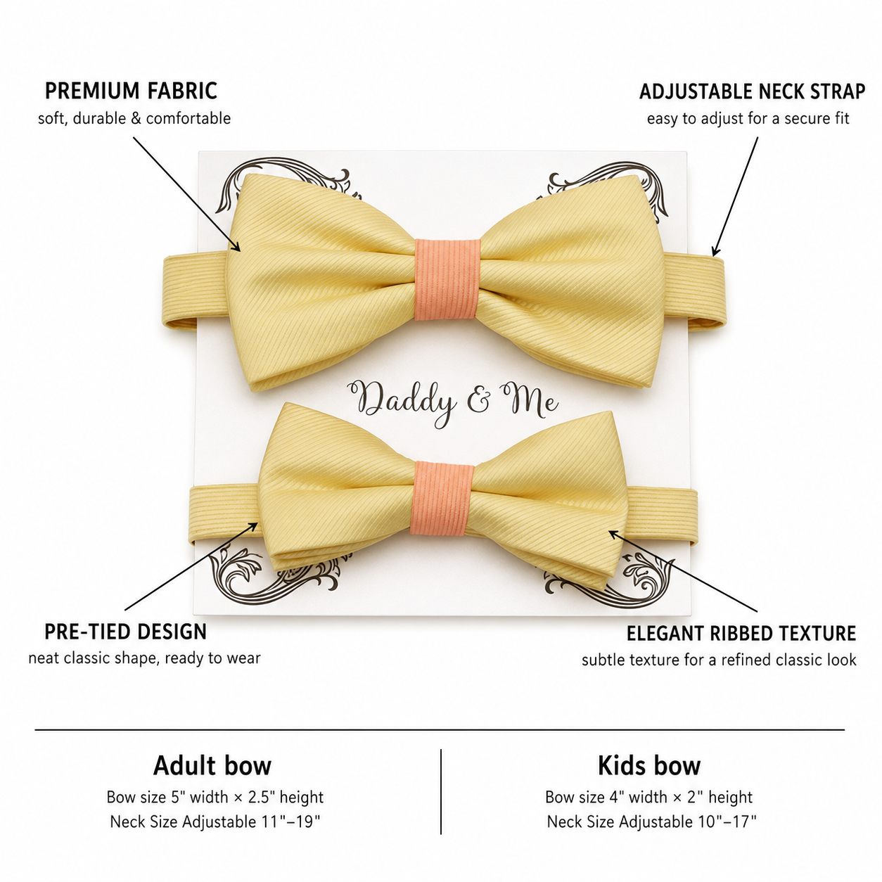 Yellow peach Bow tie set daddy son, Daddy and me gift, Grandpa and me, Father son matching, Kids bow tie, Kids adult bow tie, High quality