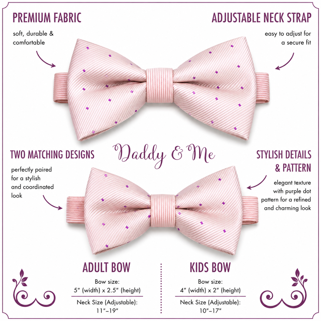 Soft pink Bow tie set Kids Adult bow tie Daddy me Father son match, kids bow Adjustable pre tied, High quality