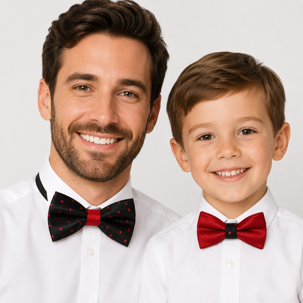 Black and red Bow tie set for daddy and son, Daddy me gift set, Grandpa and me, Father son match, Black and red polka dots bow, Red kids bow