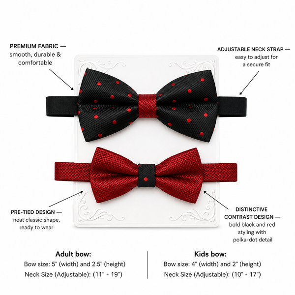 Black and red Bow tie set for daddy and son, Daddy me gift set, Grandpa and me, Father son match, Black and red polka dots bow, Red kids bow