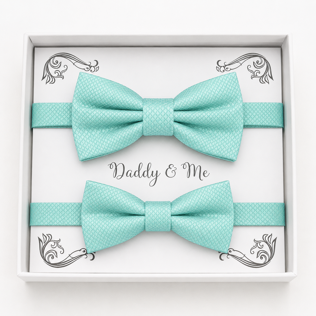 Aqua blue Bow tie set daddy son, Daddy and me gift, Grandpa and me, Kids adult bow tie, Handmade Adjustable pre tied bow