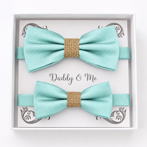 Aqua burlap Bow tie set for daddy and son, Daddy me gift set, Grandpa and me, Father son match, Aqua kids Toddler bow handmade