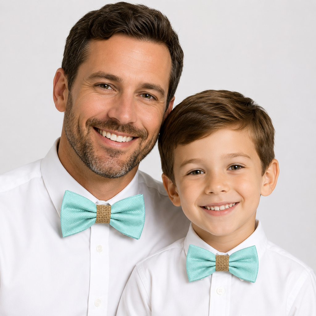 Aqua burlap Bow tie set for daddy and son, Daddy me gift set, Grandpa and me, Father son match, Aqua kids Toddler bow handmade