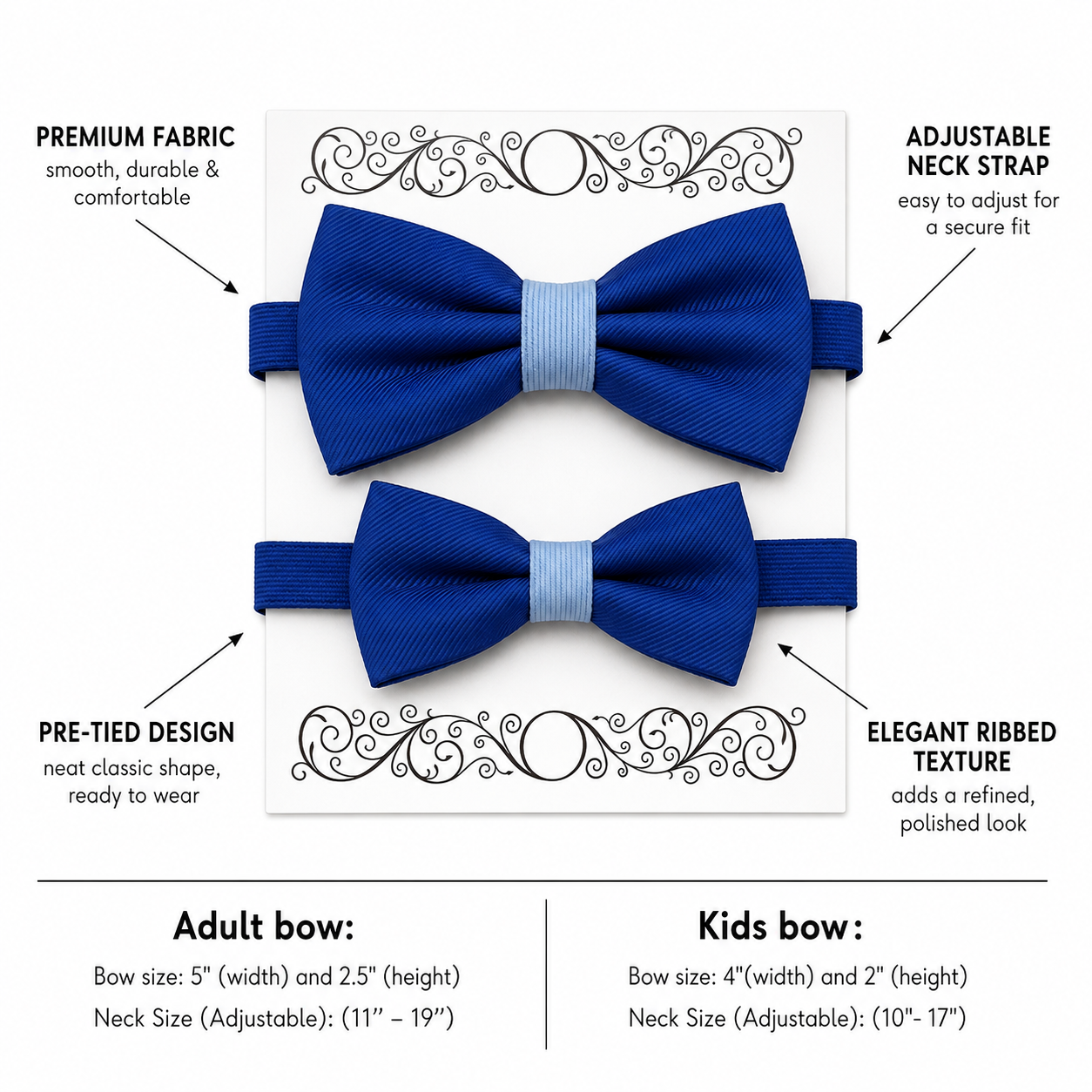 Classic blue Bow tie set daddy son, Daddy Grandpa and Me Father son matching, Kids adult bow tie, Adjustable pre tied bow High quality