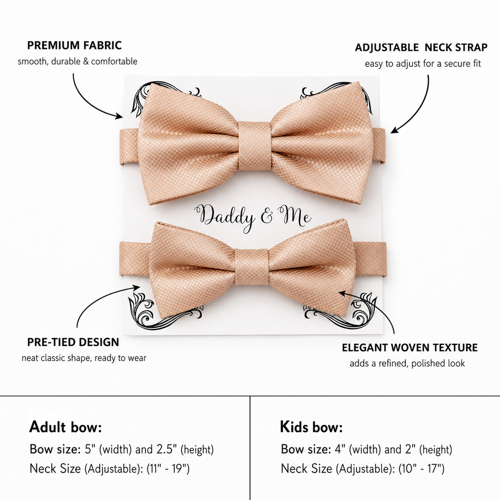 Champagne Bow tie set for daddy and son Daddy me gift set Grandpa Father son matching Adjustable pre tied bow, Toddler bow tie