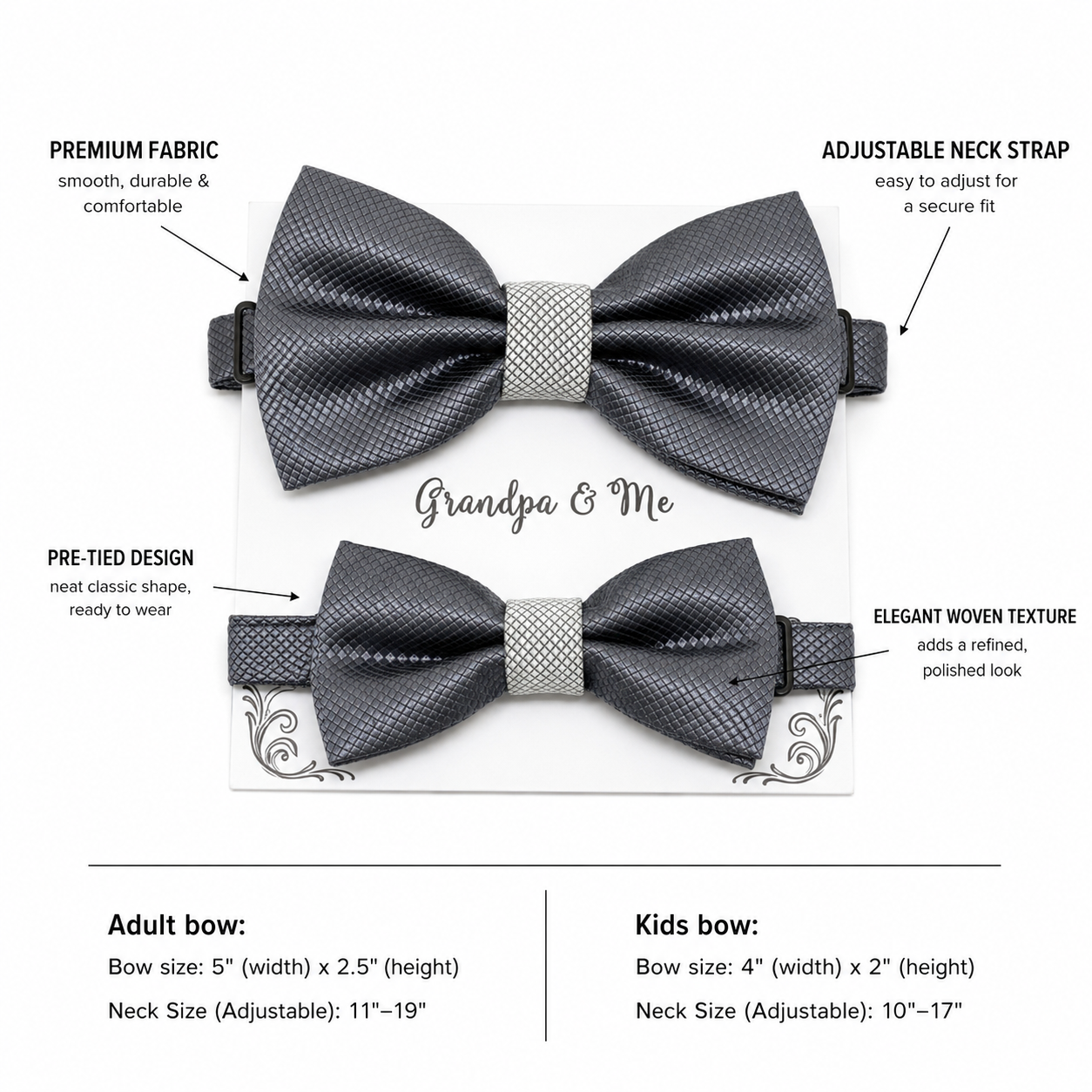 Charcoal gray Bow tie set for daddy and son, Daddy me gift set, Grandpa and me, Father son match, charcoal Toddler Kids bow, daddy me bow