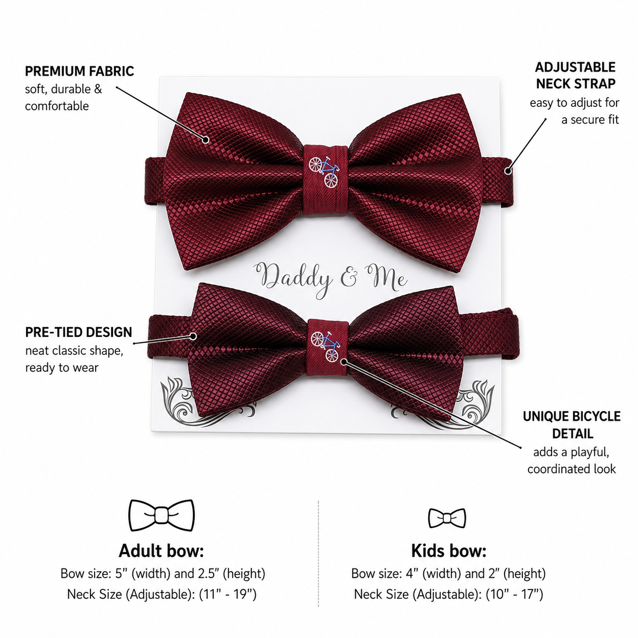 Burgundy Bow tie set for daddy and son, Daddy and me gift set, Grandpa me, Father son match, Burgundy kids bow tie, handmade bow tie