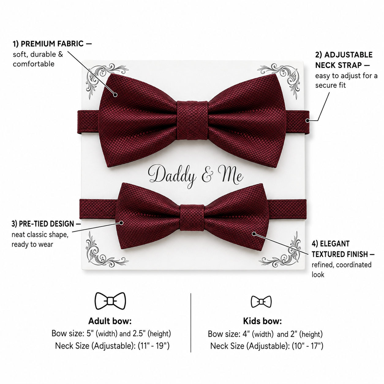 Burgundy Bow tie set for daddy and son, Daddy me gift set, Grandpa and me, Father son matching, Toddler bow tie, daddy me bow tie gift