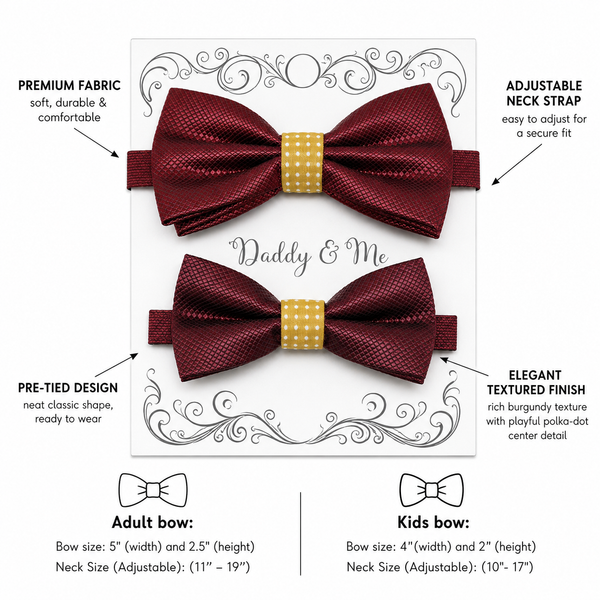 Burgundy Marigold Bow tie set for daddy and son, Daddy and me gift set, Grandpa me, Father son match, Toddler bow tie, Marigold bow tie