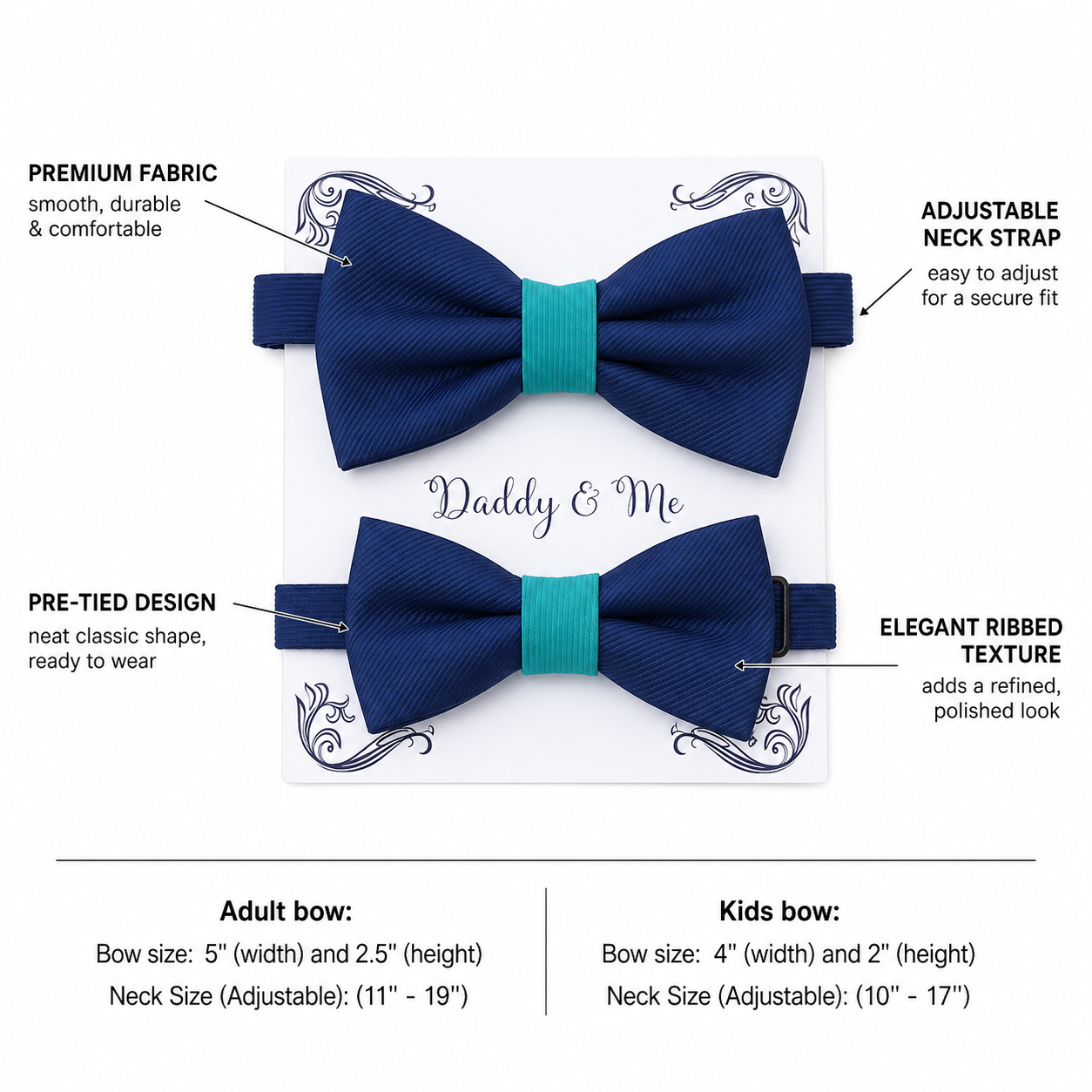 Classic blue Turquoise Bow tie set daddy son, Daddy Grandpa and Me Father son matching, Kids adult bow tie, Adjustable pre tied bow High quality