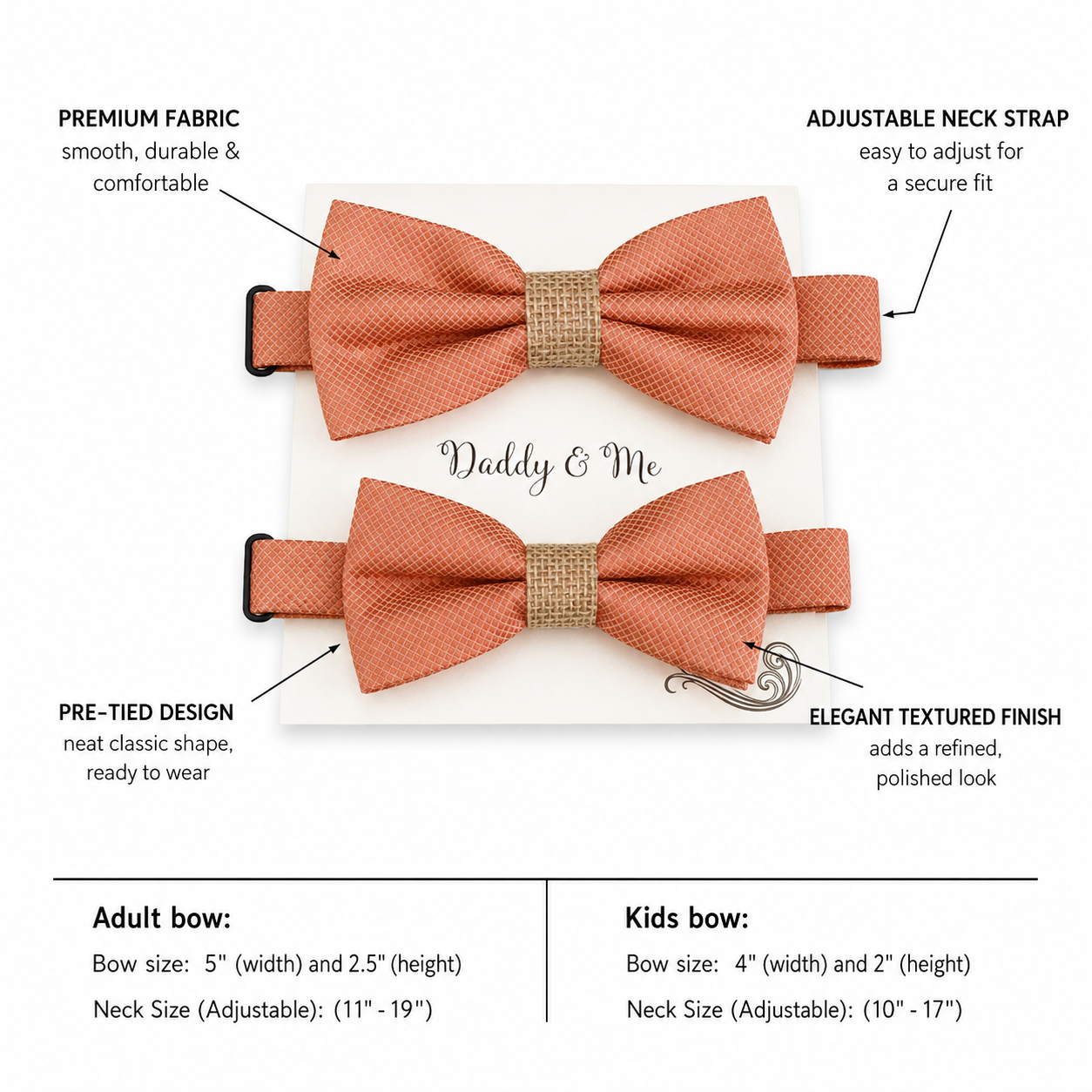 Copper burlap Bow tie set daddy son Daddy and me gift Grandpa and me Kids adult bow tie Adjustable pre tied bow Handmade Daddy son gift set