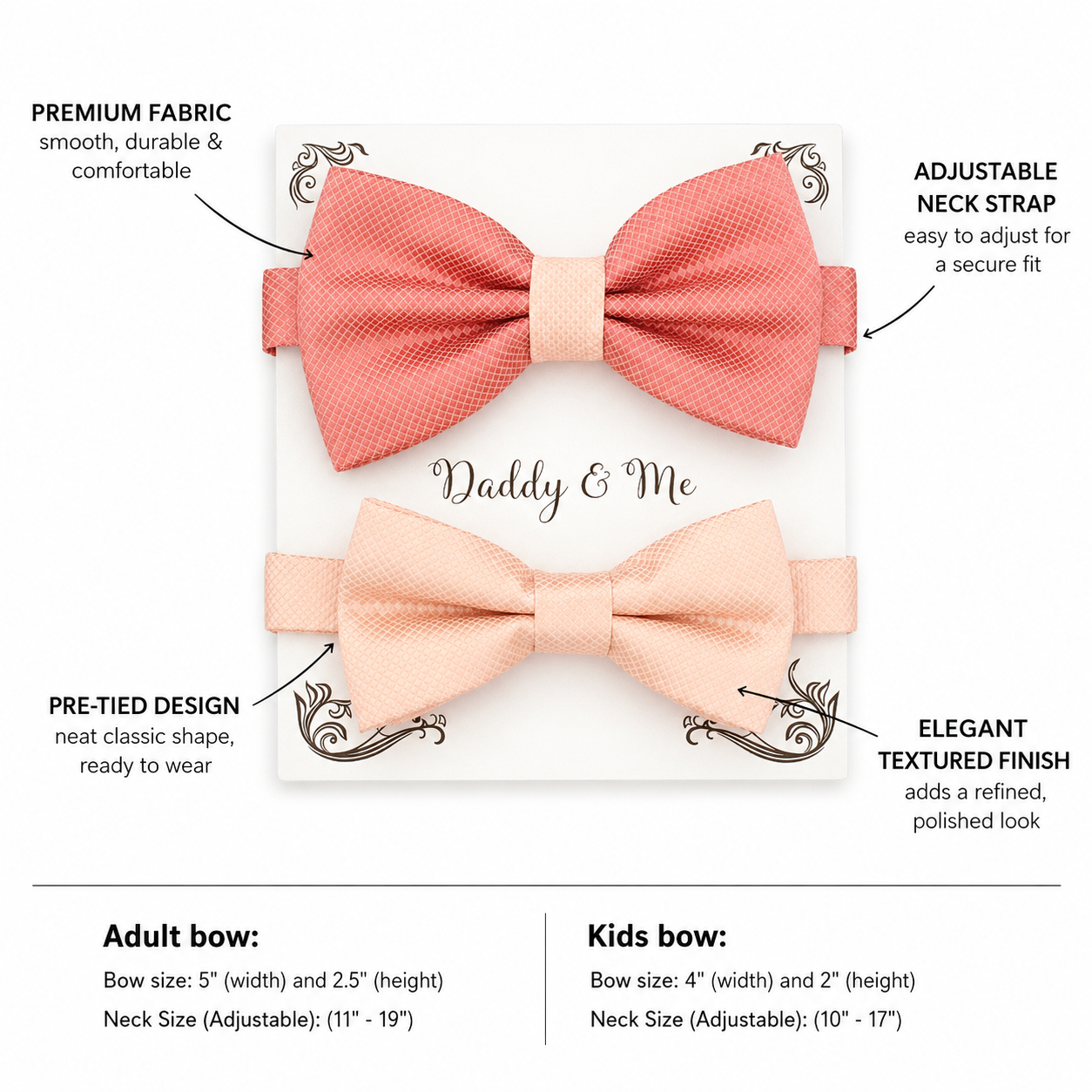 Coral and blush bow tie set for daddy and son, Daddy and me gift set, Father son matching, Blush kids bow tie, daddy me bow, handmade bow