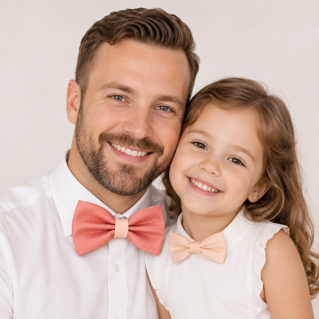 Coral and blush bow tie set for daddy and son, Daddy and me gift set, Father son matching, Blush kids bow tie, daddy me bow, handmade bow