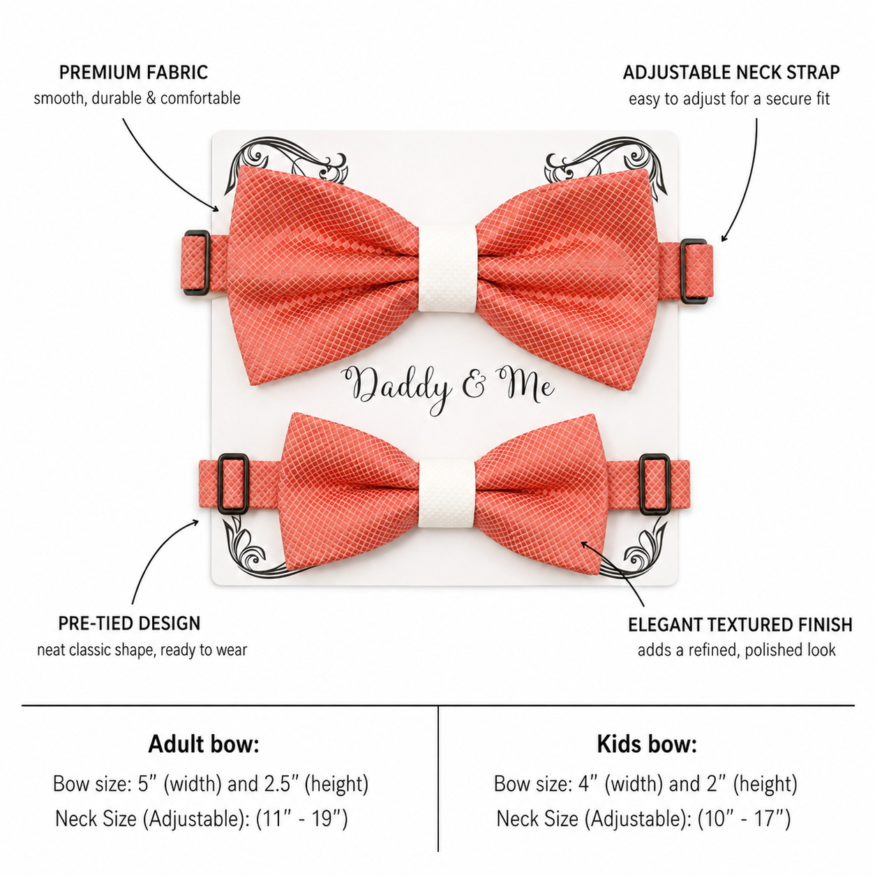 Coral and white bow tie set for daddy and son, Daddy and me gift set, Grandpa and me, Father son matching bow, Coral bow tie for kids