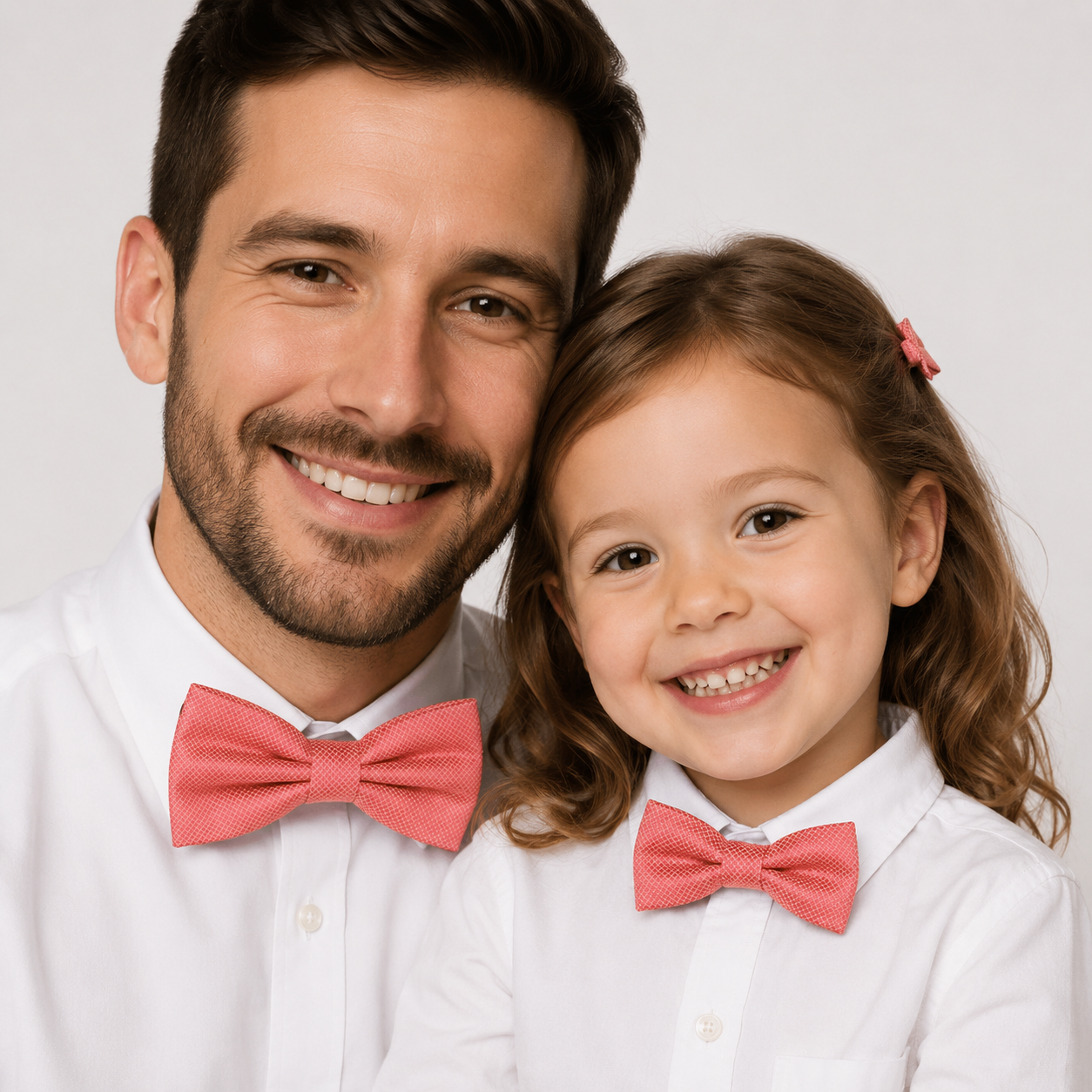 Coral blush Bow tie set for daddy and son, Daddy me gift set, Father son match daddy me bow Handmade Coral kids bow Adjustable pre tied bow