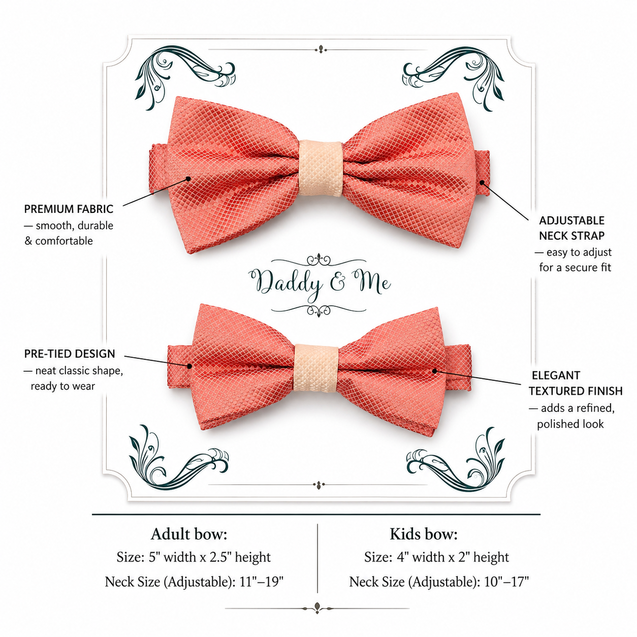 Coral blush Bow tie set for daddy and son, Daddy me gift set, Father son matching, daddy me bow tie, Handmade bow tie, Coral kids bow tie