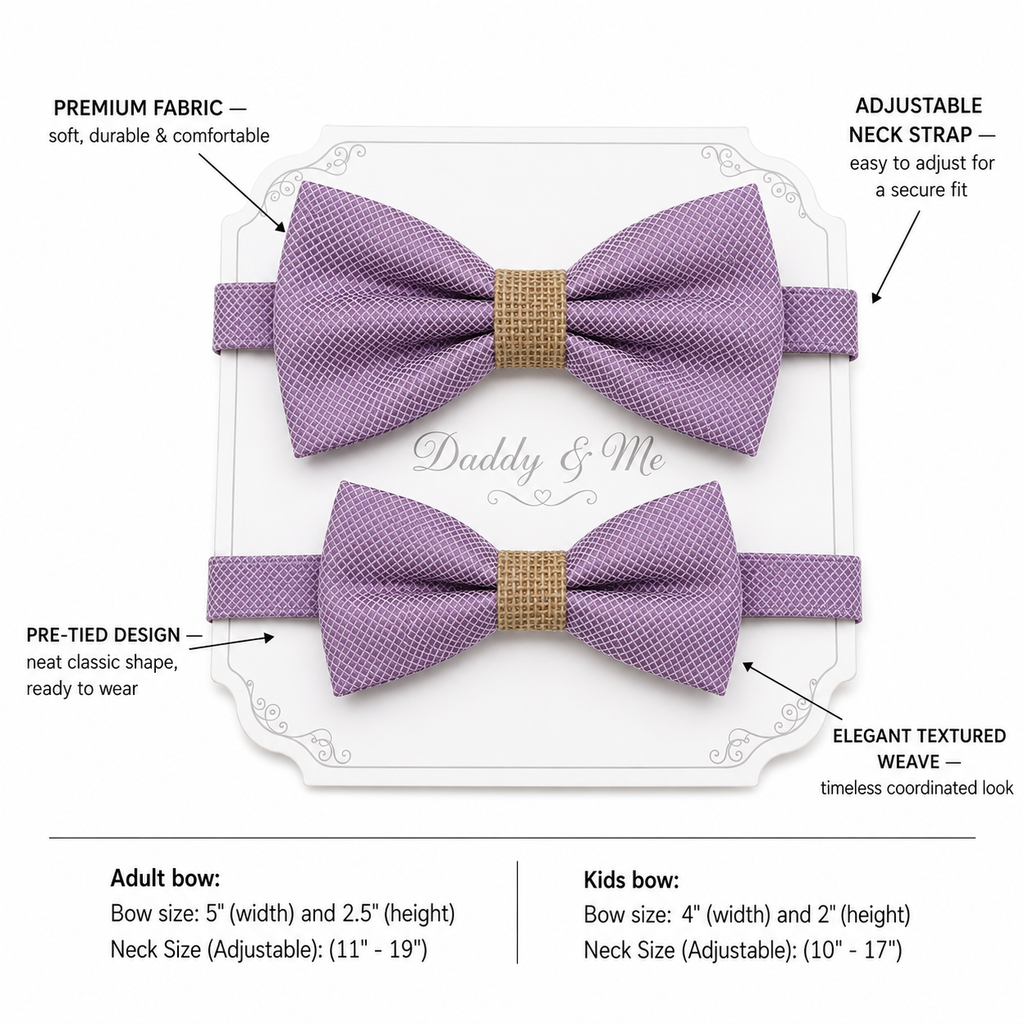 Dusty Lavender burlap Bow tie set for daddy and son, Daddy me gift set, Grandpa and me, Father son match, Dusty lavender bow for kids bow