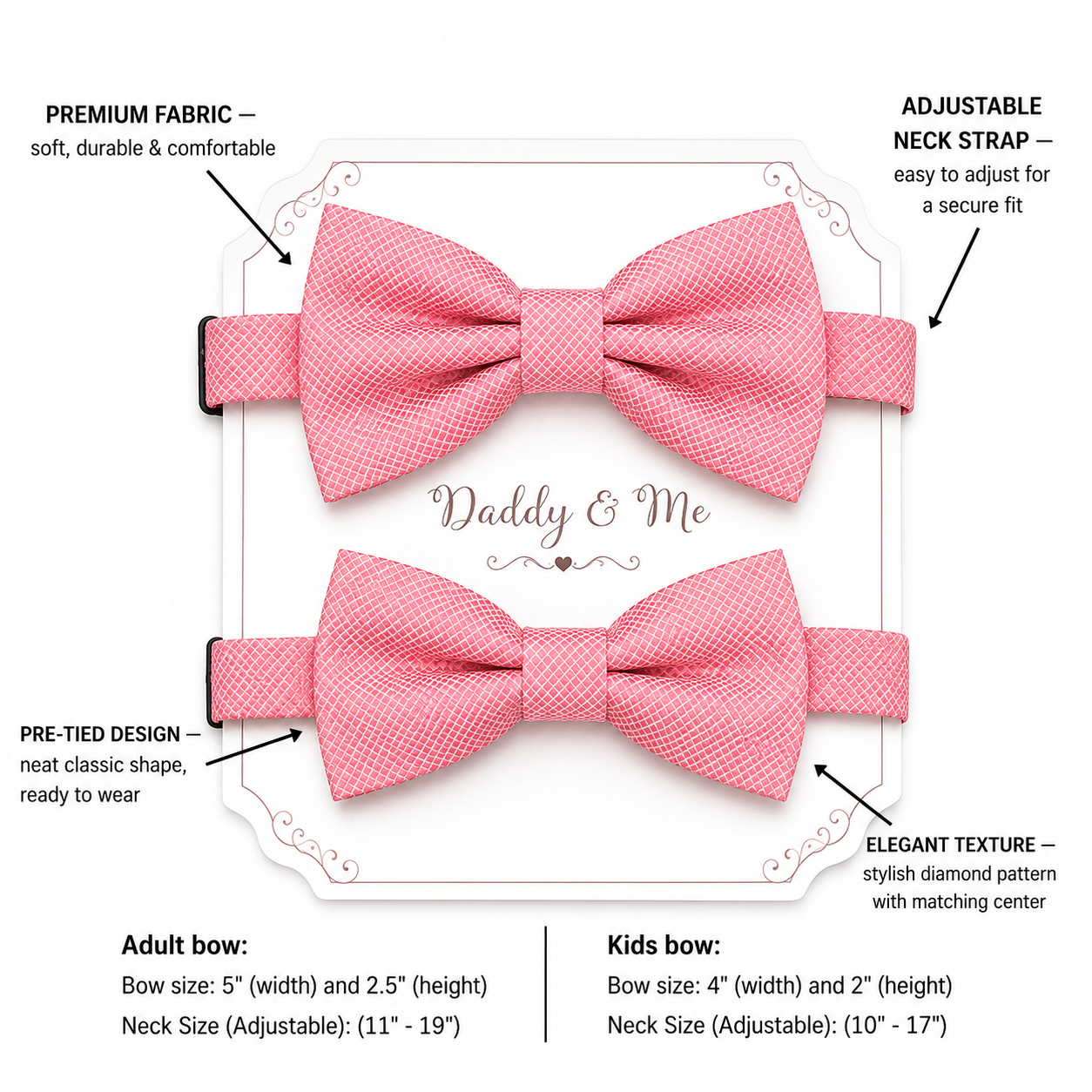 Dusty rose Bow tie set for daddy son, Daddy me gift set Father son match daddy me bow Handmade Dusty rose kids bow Adjustable pre tied bow